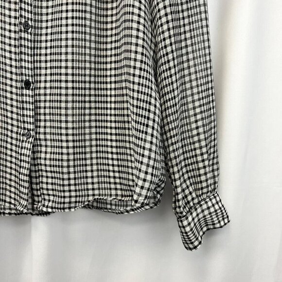 H&M Womens Long Sleeve Button Down Sheer Blouse Black/Gray Plaid Sz 4 Ruffles - Picture 4 of 9